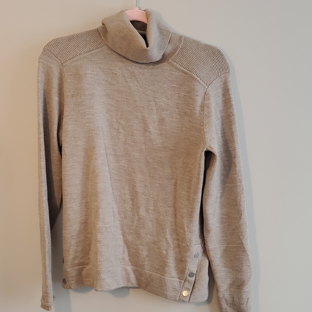 Athleta Beige Cowl Neck Sweater W Button Detail